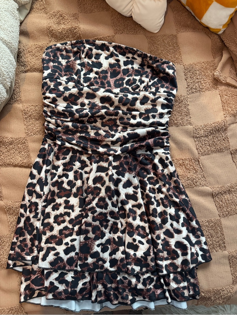 SHEIN Strapless Leopard Print Dress in Brown & Black